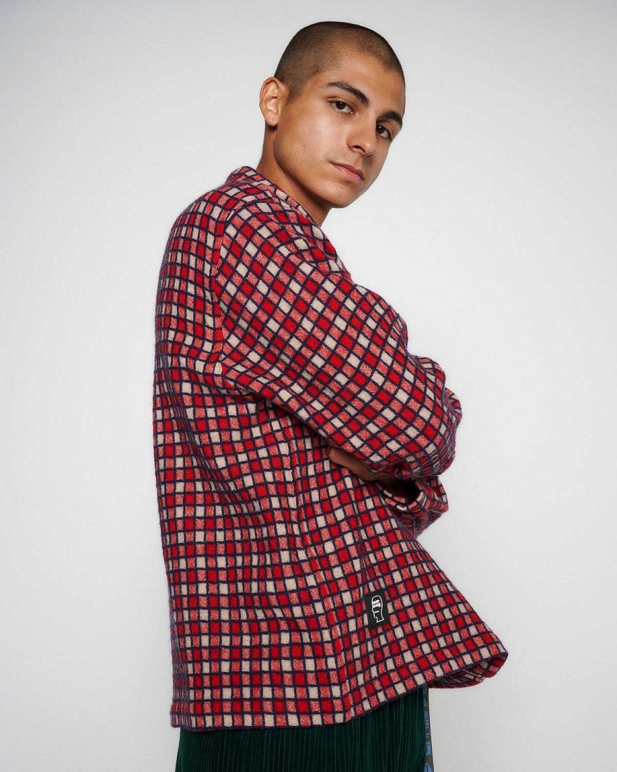 Shirt | Brain Dead Check Mate Flannel Zip Shirt Red