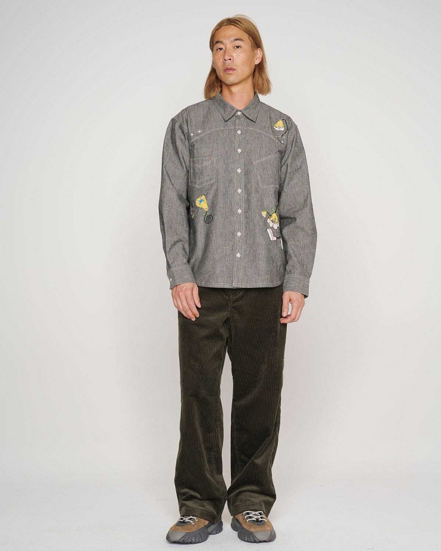 Shirt | Brain Dead Garden Party Chambray Button Up Shirt Gray