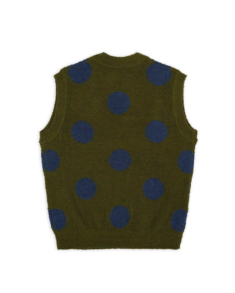 Vest | Brain Dead Teddy Fur Dot Knit Vest Olive