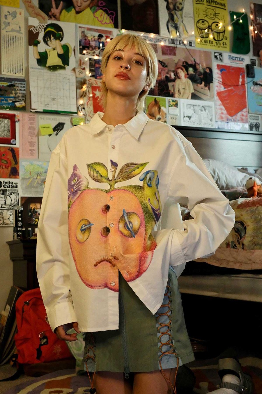 Shirt | Brain Dead Gaspar Bad Apple Long Sleeve Button Up White