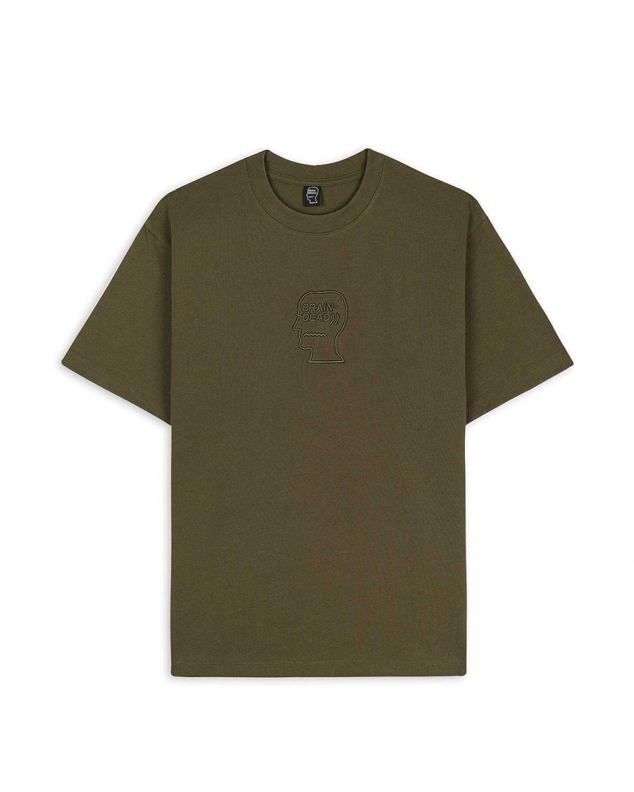 T-Shirt | Brain Dead 3D Embroidered Logohead Heavy Weight T-Shirt Olive