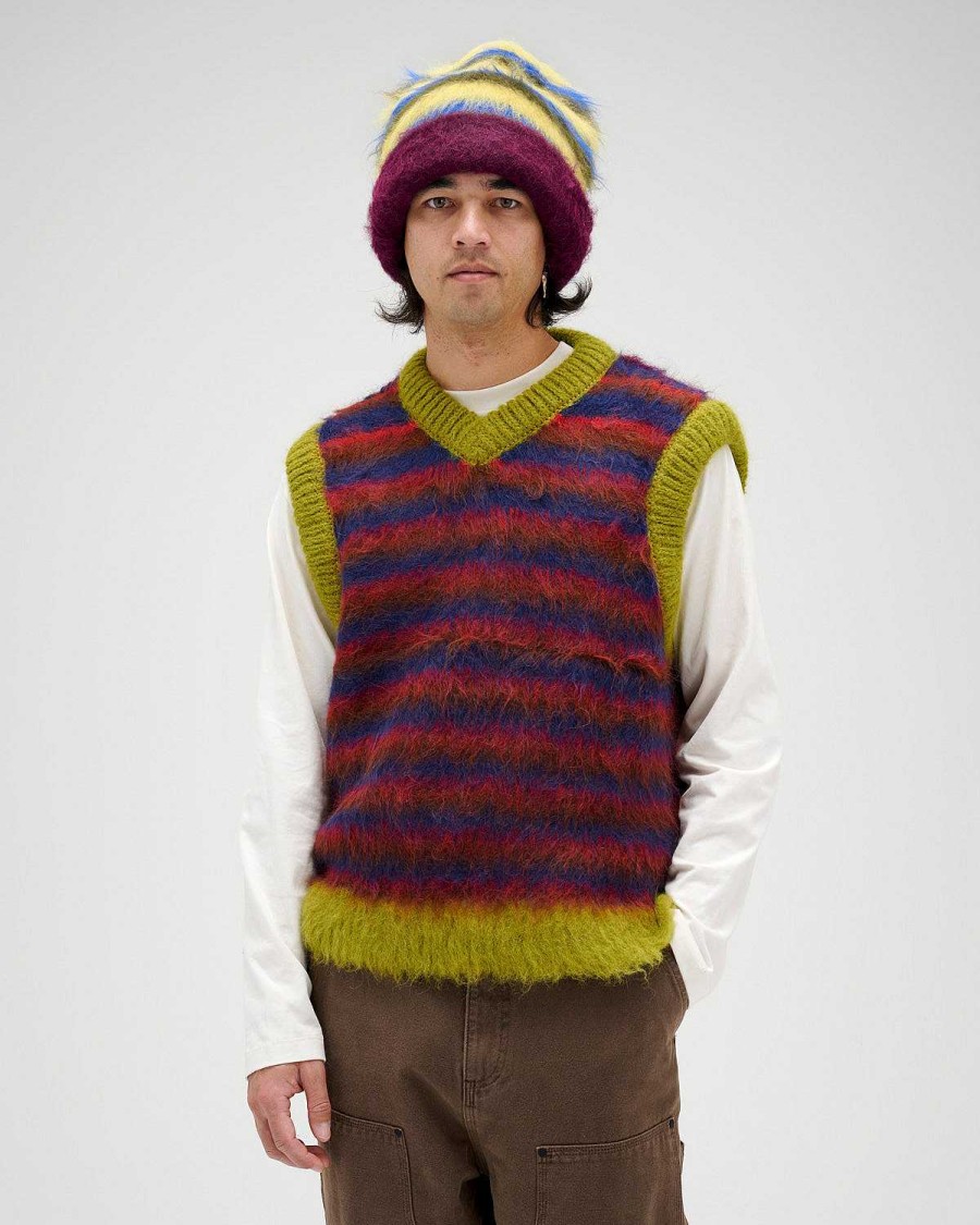 Vest | Brain Dead Blurry Lines Alpaca Sweater Vest Brown Multi