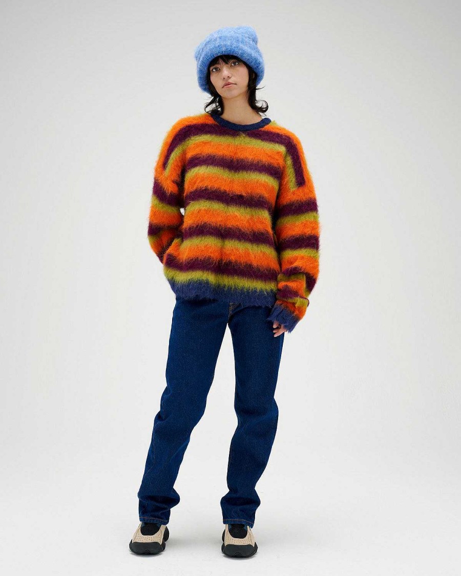 Trui | Brain Dead Blurry Lines Alpaca Crewneck Sweater - Orange Multi Yellow Multi