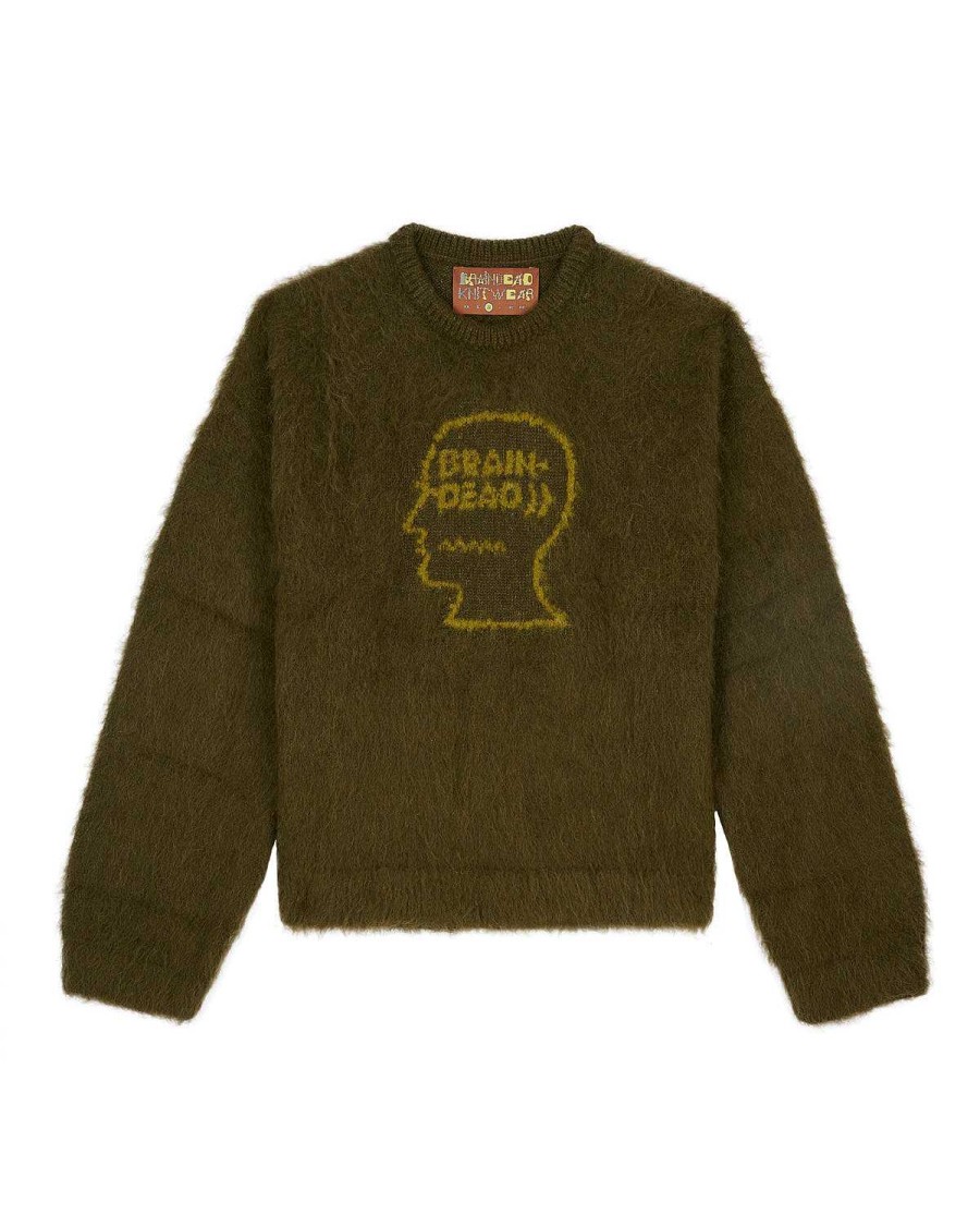 Trui | Brain Dead Uni Logo Head Knit Sweater Olive